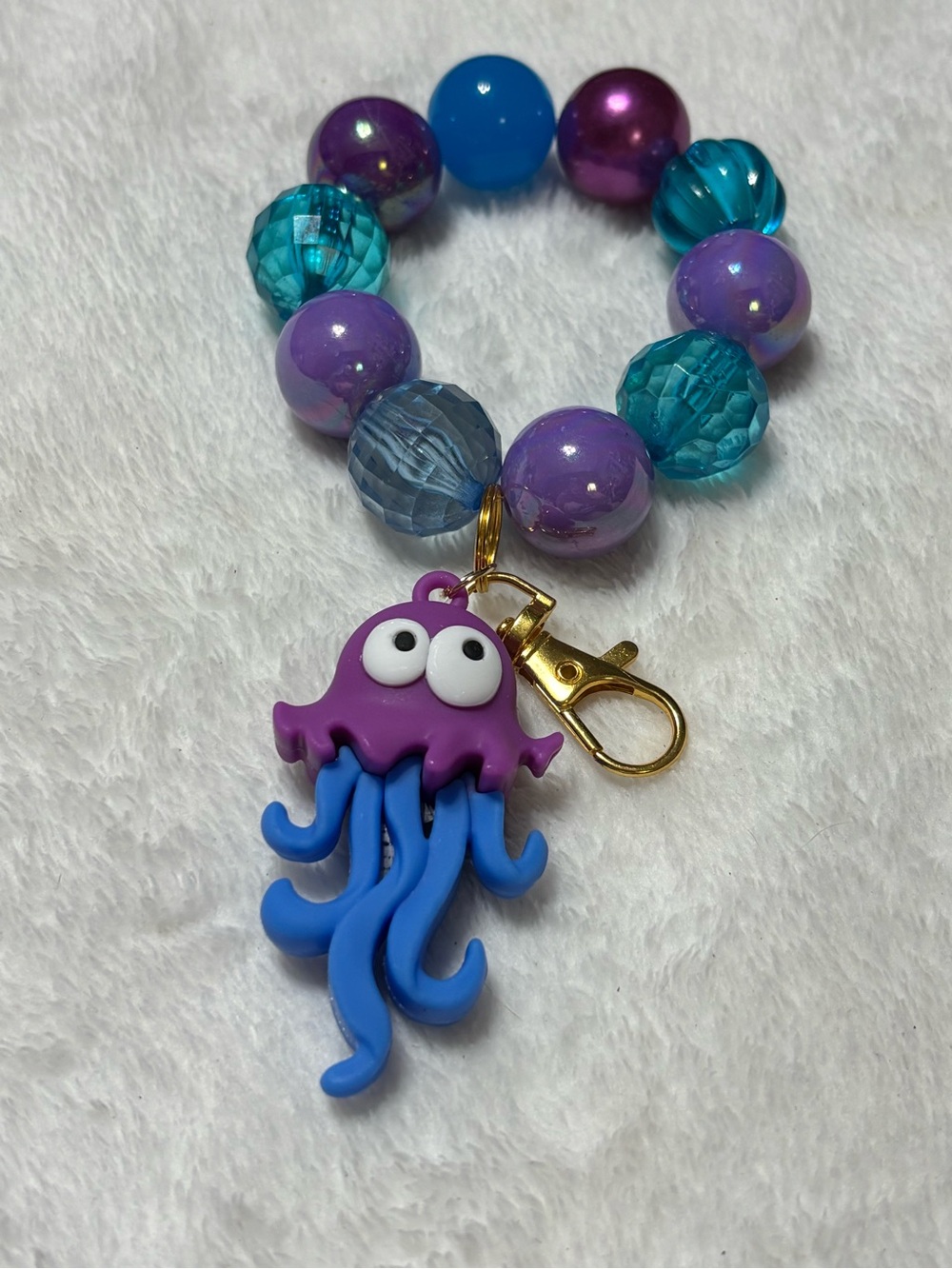 Adorable Purple & Blue Jellyfish Beaded Keyring Bracelet - Cute Charm Accessory